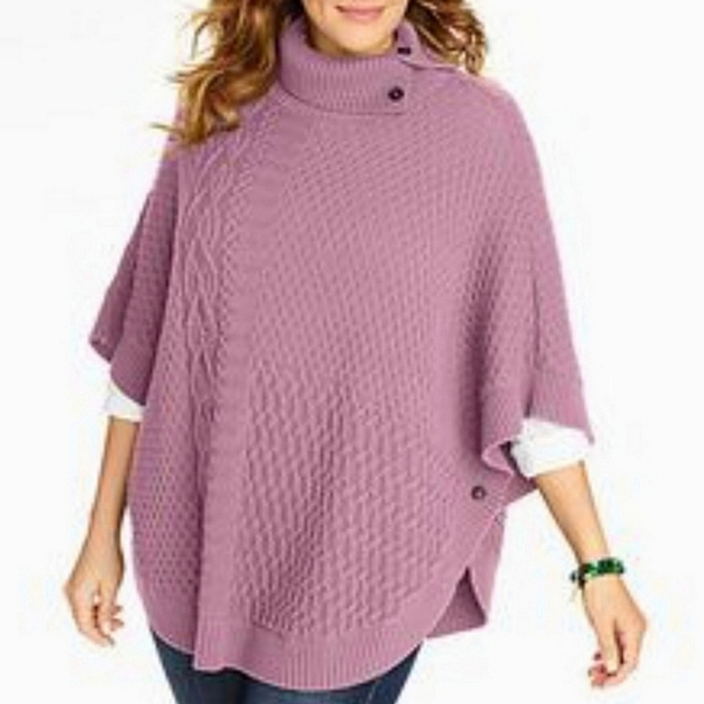Talbots ivory knit wool blend poncho cape - Picture 2 of 12